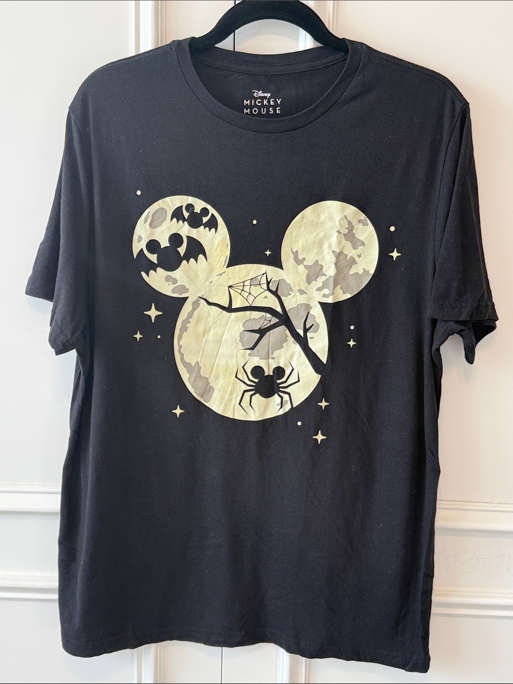 Disney Black Tee with Gold Halloween Mickey Moon Graphic